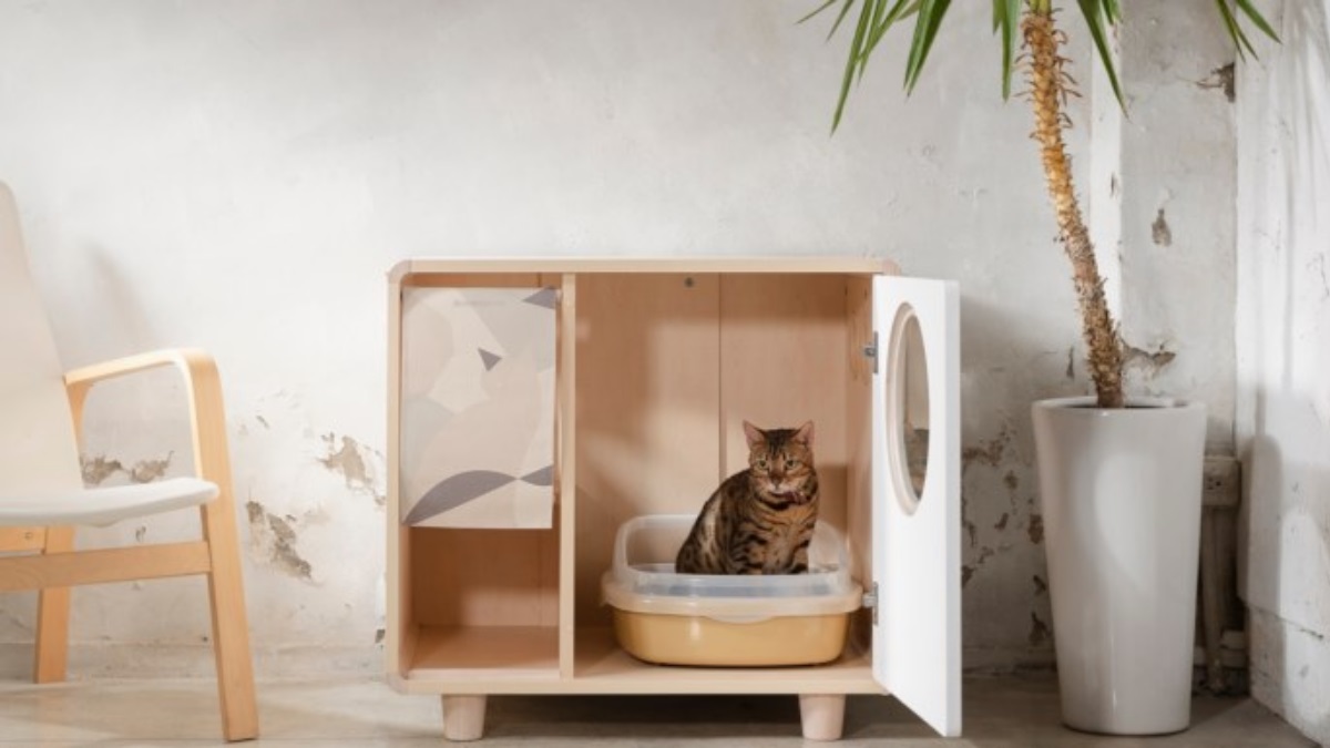 猫のトイレを収納できる専用キャビネット「猫トイレキャビネット